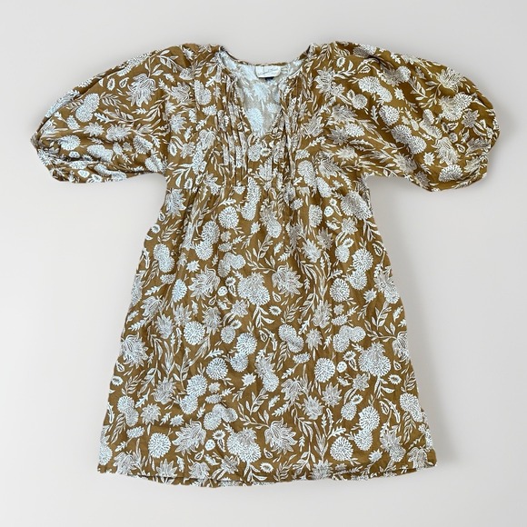 Universal Thread Dresses & Skirts - Universal Thread XS Brown Floral Puff Sleeve Mini Dress Peasant 100% Cotton